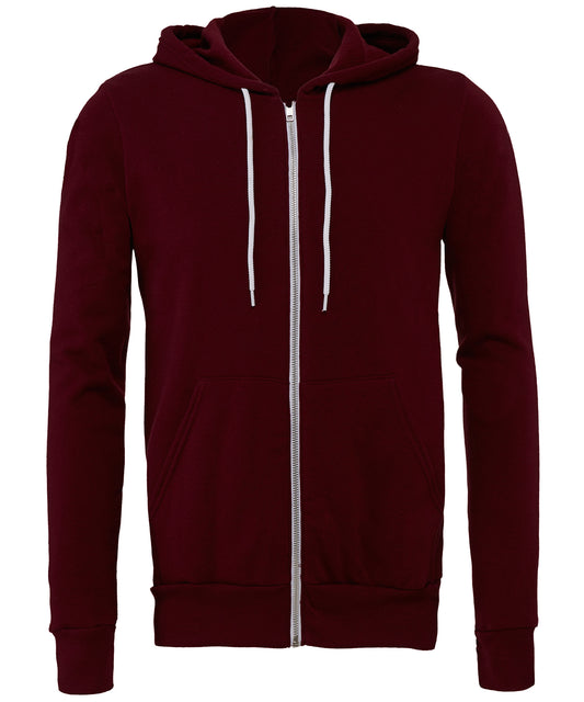 Tryck din logga på Hoodies från Bella Canvas - Anpassa Bella Canvas - Polycotton Fleece Zip Unisex Hoodie i färgen Mörkröd för företag, föreningar och privatpersoner