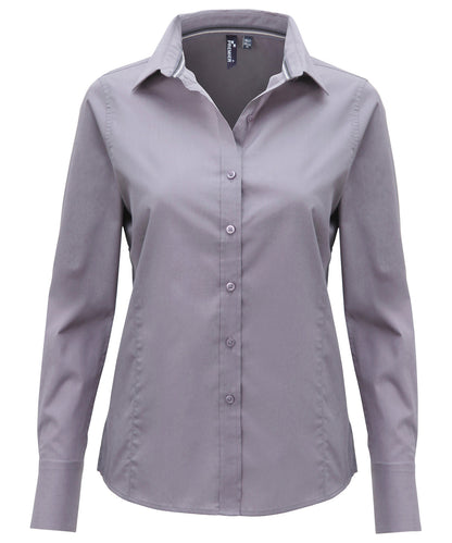 Tryck din logga på Skjortor från Premier - Anpassa Långärmad figursydd "Friday bar shirt" för damer i färgen för företag, föreningar och privatpersoner