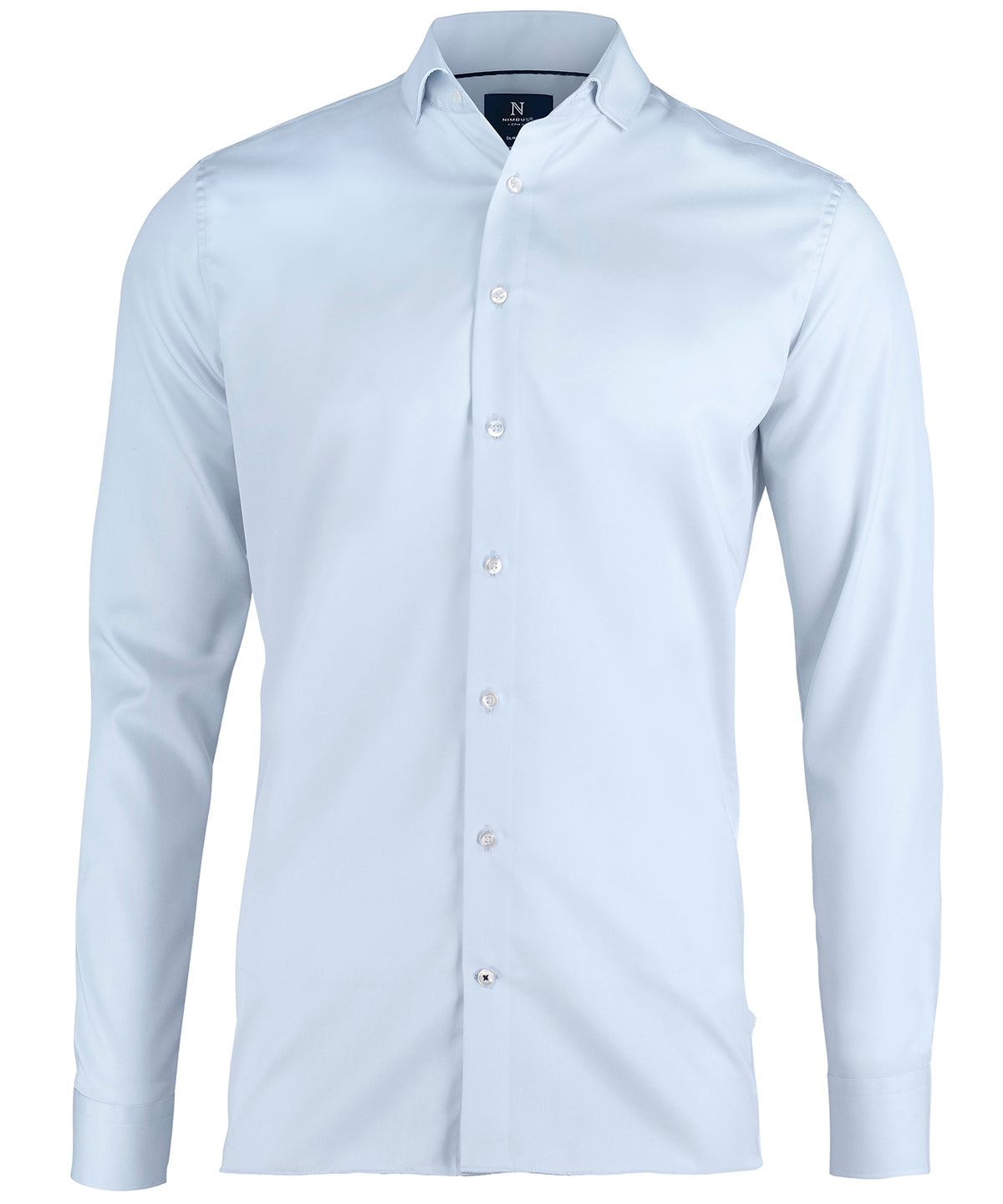 Tryck din logga på Skjortor från Nimbus - Anpassa Portland slim fit super strykfri businessskjorta i färgen Ljusblå för företag, föreningar och privatpersoner