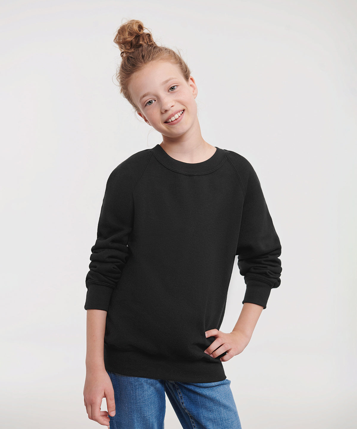 Tryck din logga på Sweatshirts från Russell Europe - Anpassa Russell Europe - Sweatshirt med Raglanärm för Barn i färgen för företag, föreningar och privatpersoner