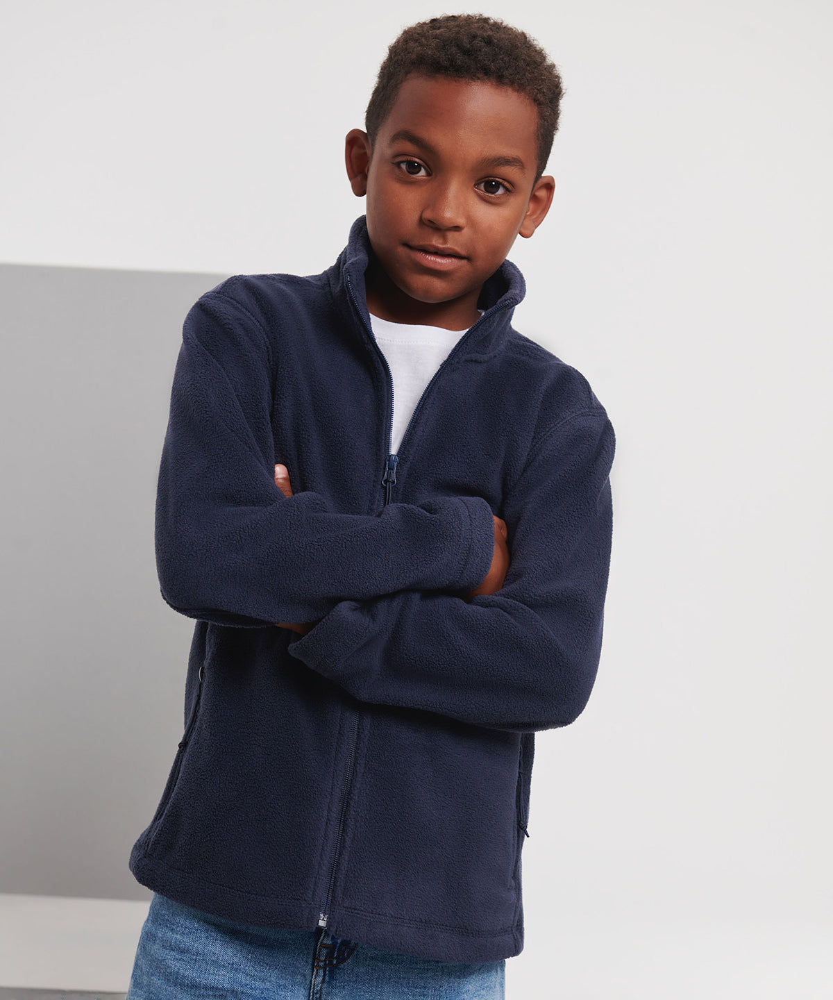 Tryck din logga på Fleece från Russell Europe - Anpassa Outdoorfleece med full dragkedja för barn i färgen för företag, föreningar och privatpersoner