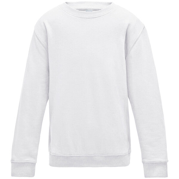 Tryck din logga på Sweatshirts design från AWDis Just Hoods - Anpassa AWDis Kids Sweatshirt JH30J – Klassisk och Bekväm Barntröja i Många Färger i färgen Arctic White 1-2 för företag, föreningar och privatpersoner