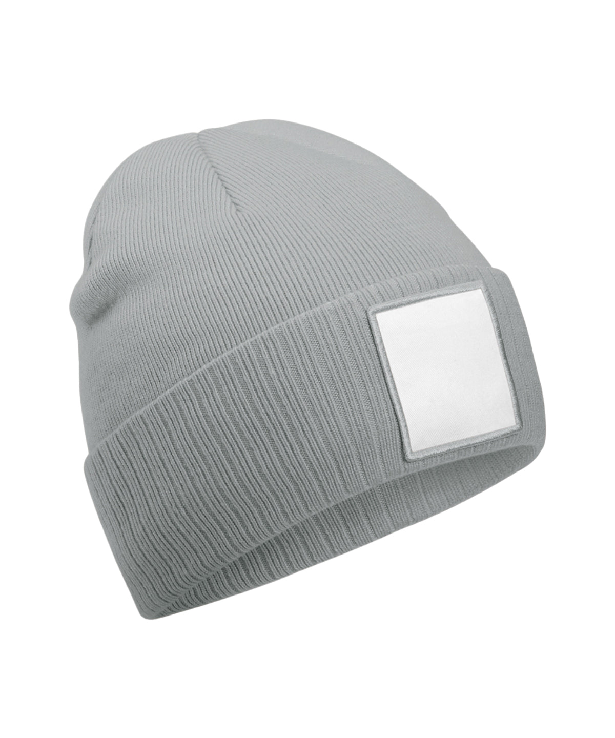Tryck din logga på Mössor från Beechfield - Anpassa Beanie med applikations-patch i färgen Mellangrå One Size för företag, föreningar och privatpersoner
