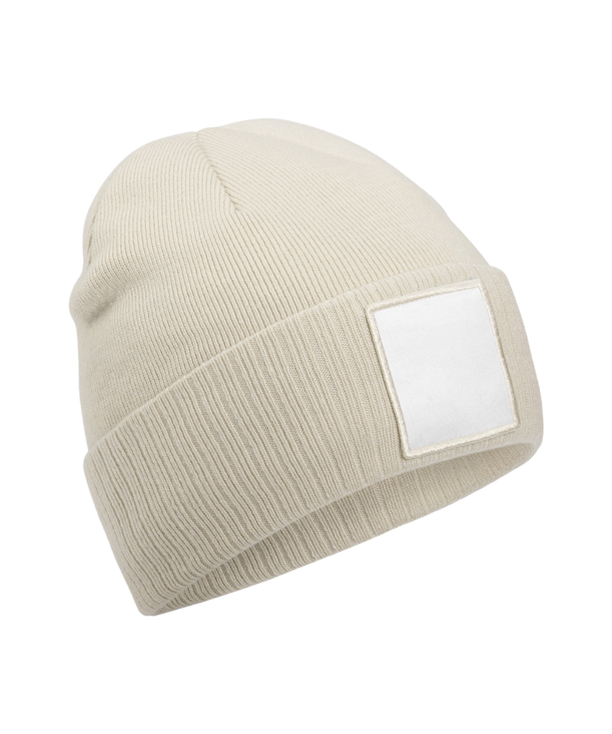 Tryck din logga på Mössor från Beechfield - Anpassa Beanie med applikations-patch i färgen Off Vit One Size för företag, föreningar och privatpersoner