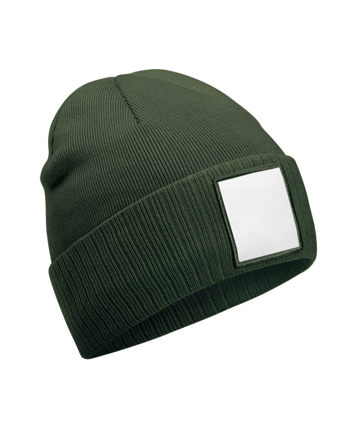 Tryck din logga på Mössor från Beechfield - Anpassa Beanie med applikations-patch i färgen Oliv One Size för företag, föreningar och privatpersoner