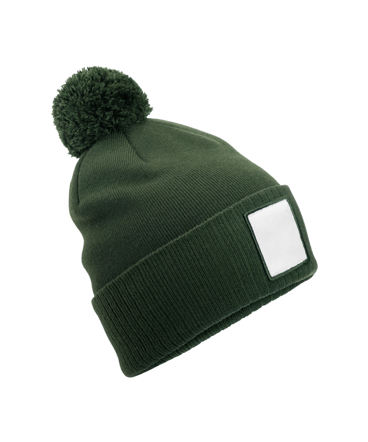 Tryck din logga på Mössor från Beechfield - Anpassa Applikations patch pom beanie i färgen Oliv One Size för företag, föreningar och privatpersoner