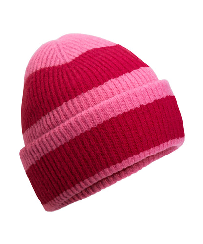 Tryck din logga på Mössor från Beechfield - Anpassa Beanie med färgblock i färgen Mellanrosa One Size för företag, föreningar och privatpersoner