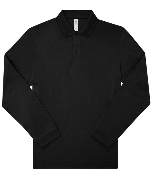 Tryck din logga på Piké från B&C Collection - Anpassa B&C My Polo 210 LSL /Long Sleeve i färgen Svart för företag, föreningar och privatpersoner