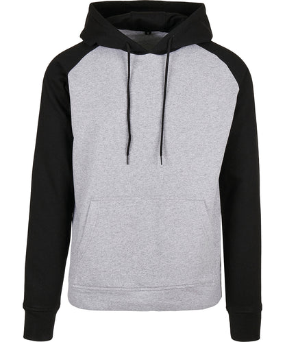 Tryck din logga på Hoodies från Build Your Brand Basic - Anpassa Build Your Brand Basic - Bas Raglan Hoodie i färgen Ljunggrå för företag, föreningar och privatpersoner