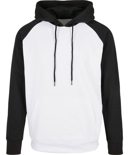 Tryck din logga på Hoodies från Build Your Brand Basic - Anpassa Build Your Brand Basic - Bas Raglan Hoodie i färgen Vit för företag, föreningar och privatpersoner