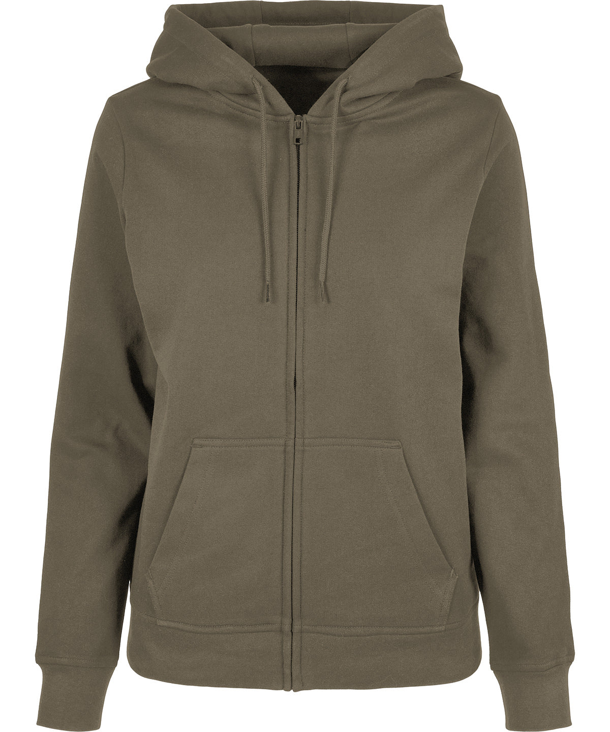 Tryck din logga på Hoodies från Build Your Brand Basic - Anpassa Build Your Brand Basic - Zip Dam Hoodie i färgen Oliv för företag, föreningar och privatpersoner