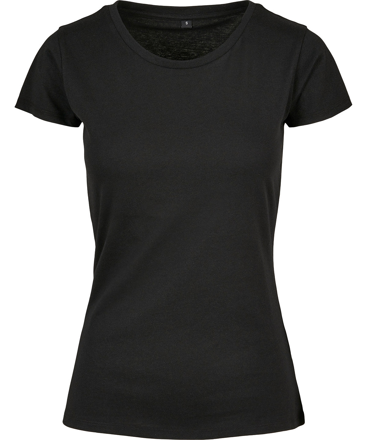 Tryck din logga på T-shirts från Build Your Brand Basic - Anpassa Basic T-Shirt - Dam i färgen Svart för företag, föreningar och privatpersoner