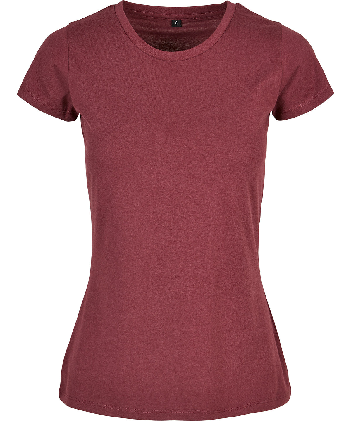 Tryck din logga på T-shirts från Build Your Brand Basic - Anpassa Basic T-Shirt - Dam i färgen Mörkröd för företag, föreningar och privatpersoner
