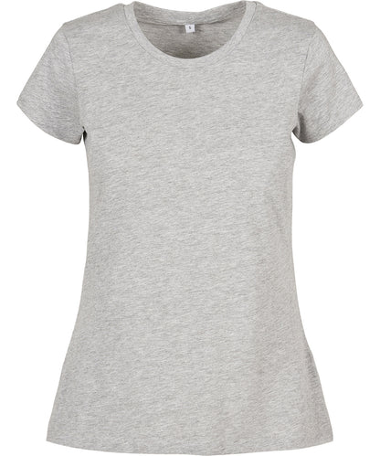 Tryck din logga på T-shirts från Build Your Brand Basic - Anpassa Basic T-Shirt - Dam i färgen Ljunggrå för företag, föreningar och privatpersoner