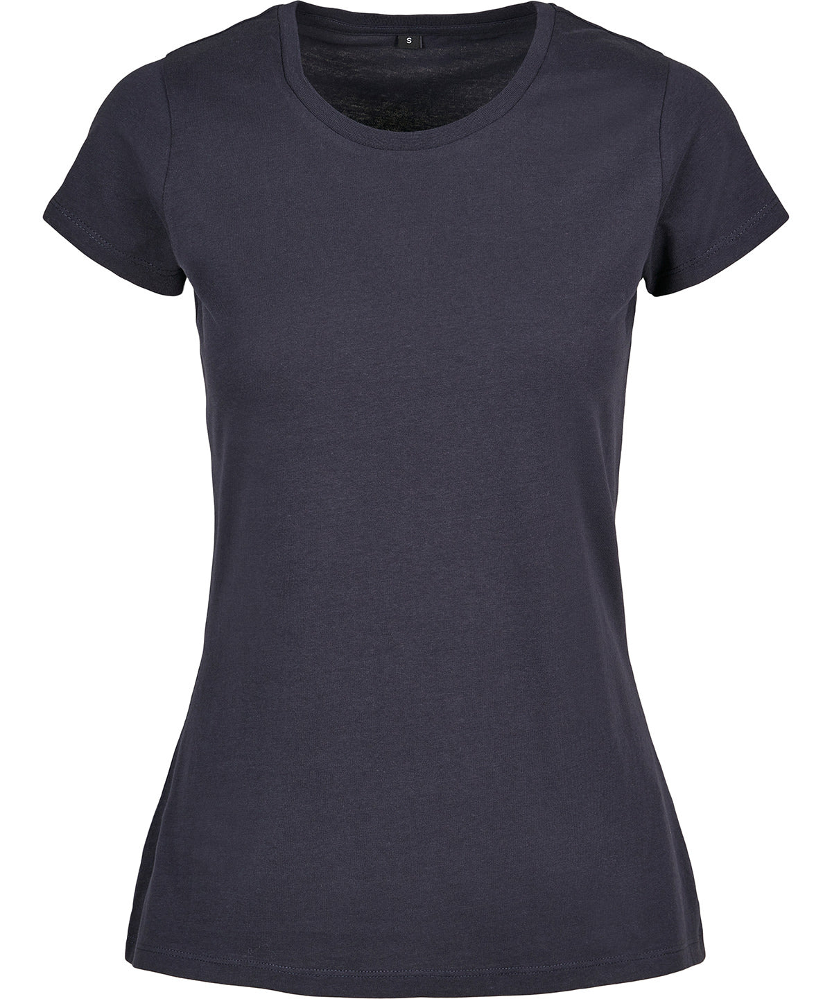 Tryck din logga på T-shirts från Build Your Brand Basic - Anpassa Basic T-Shirt - Dam i färgen Marinblå för företag, föreningar och privatpersoner