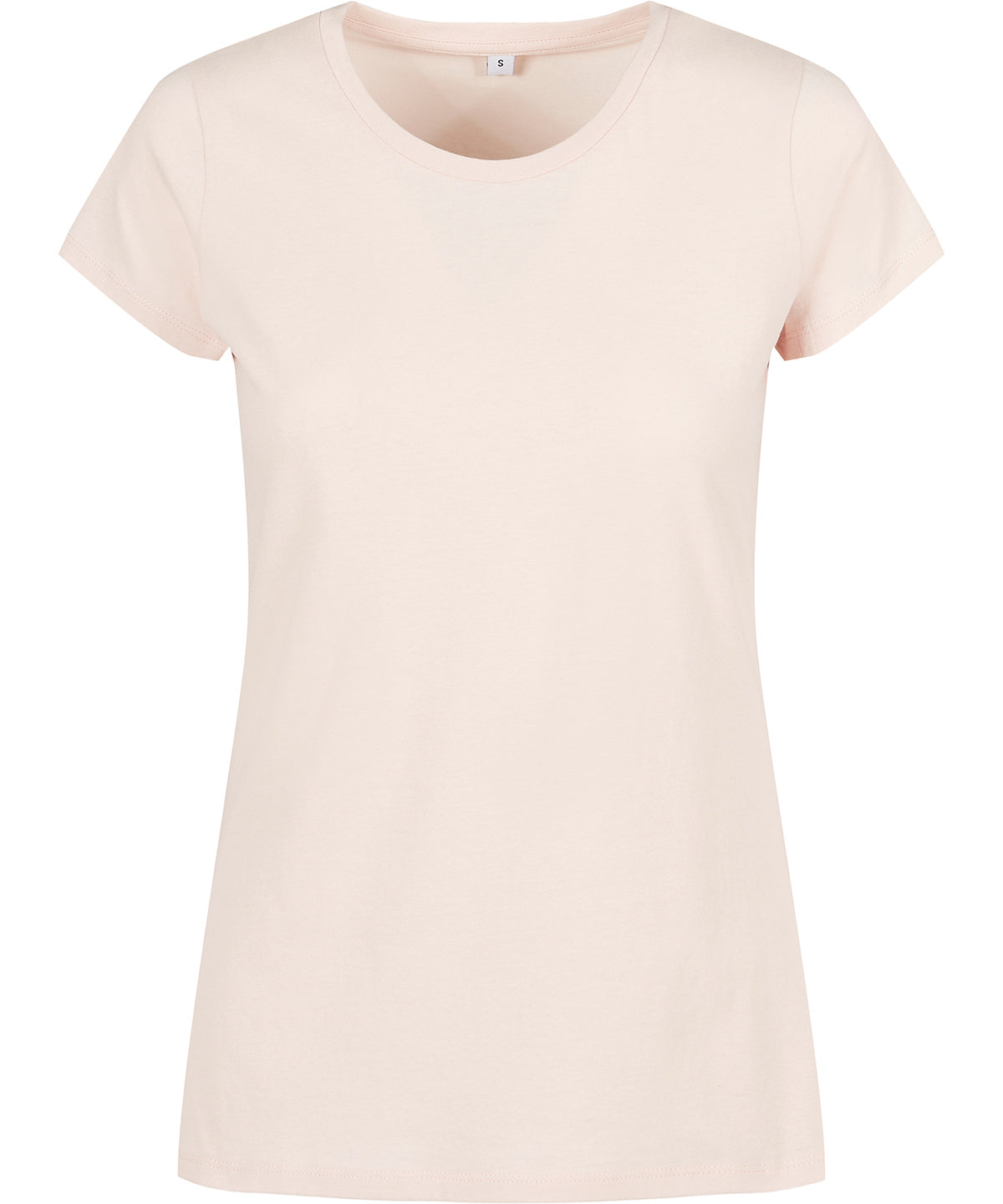 Tryck din logga på T-shirts från Build Your Brand Basic - Anpassa Basic T-Shirt - Dam i färgen Ljusrosa för företag, föreningar och privatpersoner