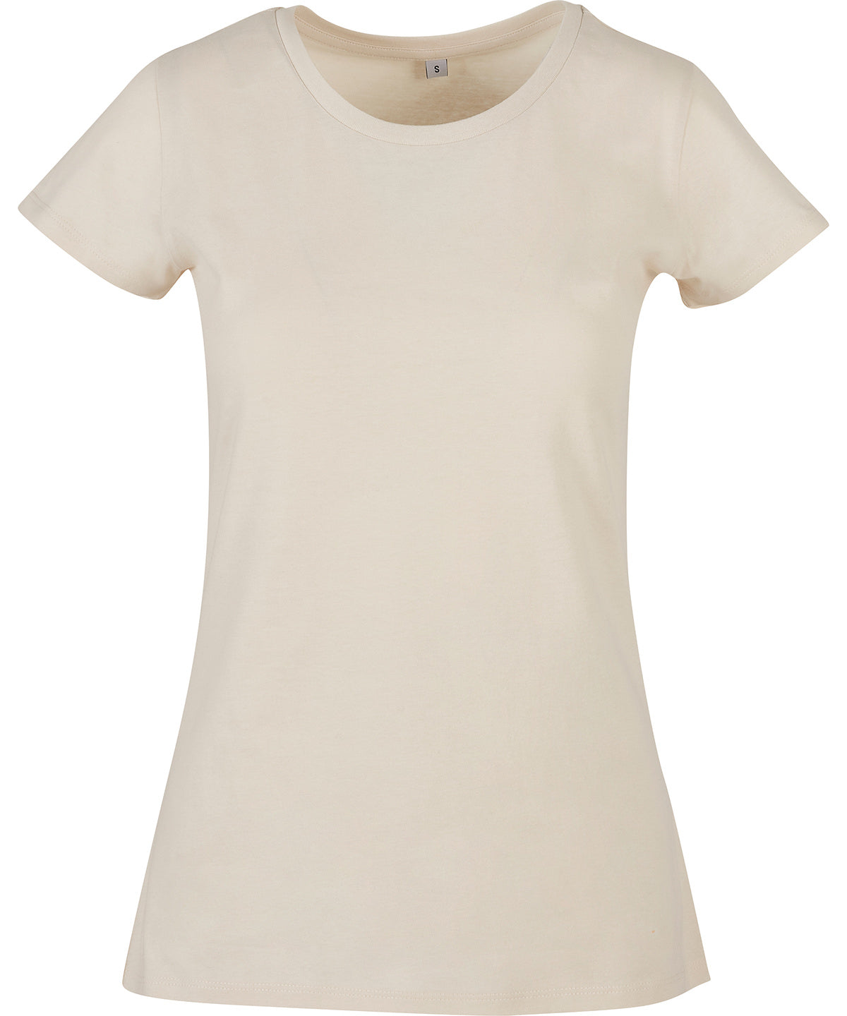 Tryck din logga på T-shirts från Build Your Brand Basic - Anpassa Basic T-Shirt - Dam i färgen Naturligt för företag, föreningar och privatpersoner