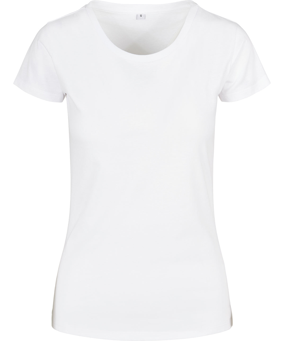 Tryck din logga på T-shirts från Build Your Brand Basic - Anpassa Basic T-Shirt - Dam i färgen Vit för företag, föreningar och privatpersoner