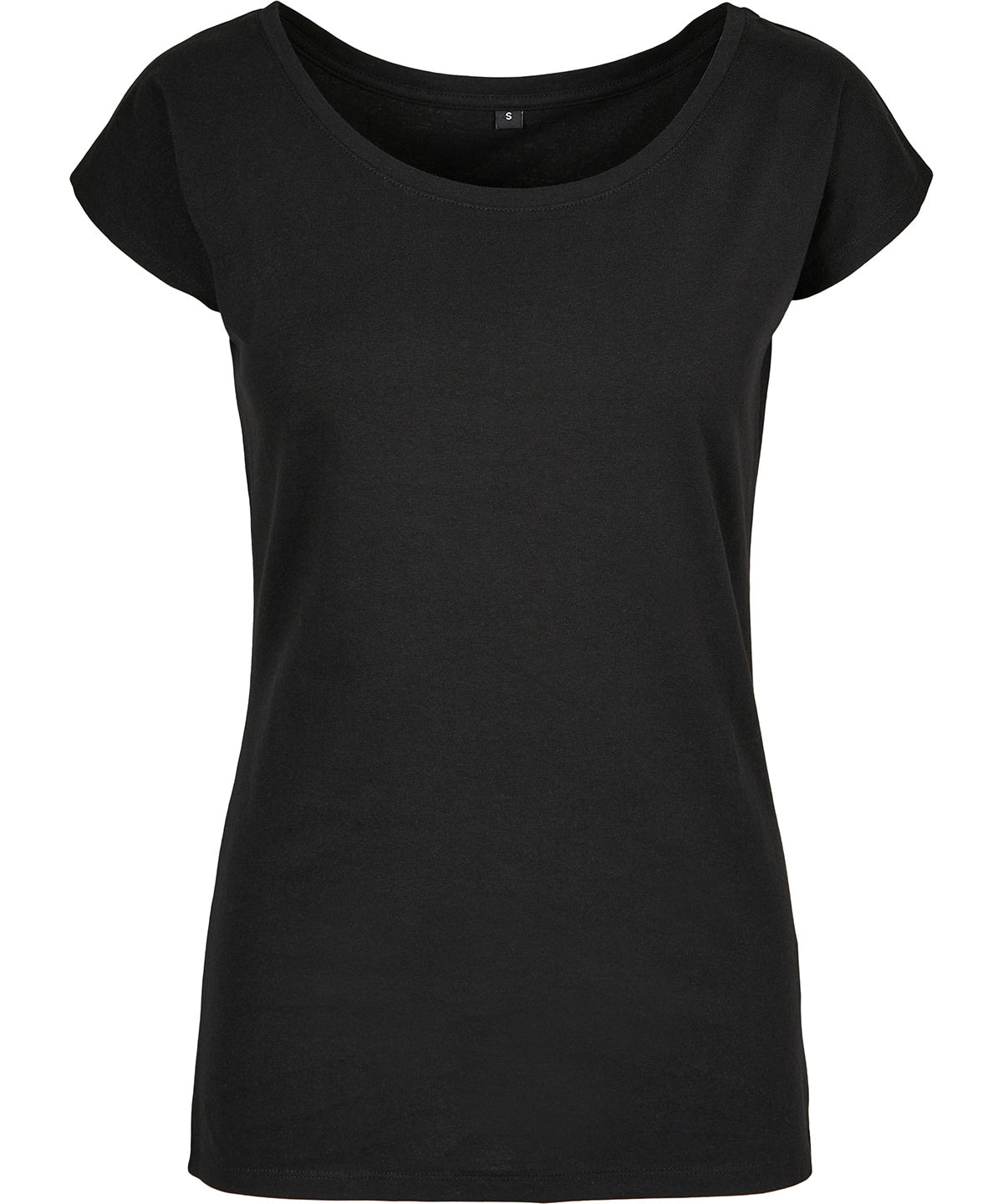 Tryck din logga på T-shirts från Build Your Brand Basic - Anpassa Wide Neck T-Shirt - Dam i färgen Svart för företag, föreningar och privatpersoner