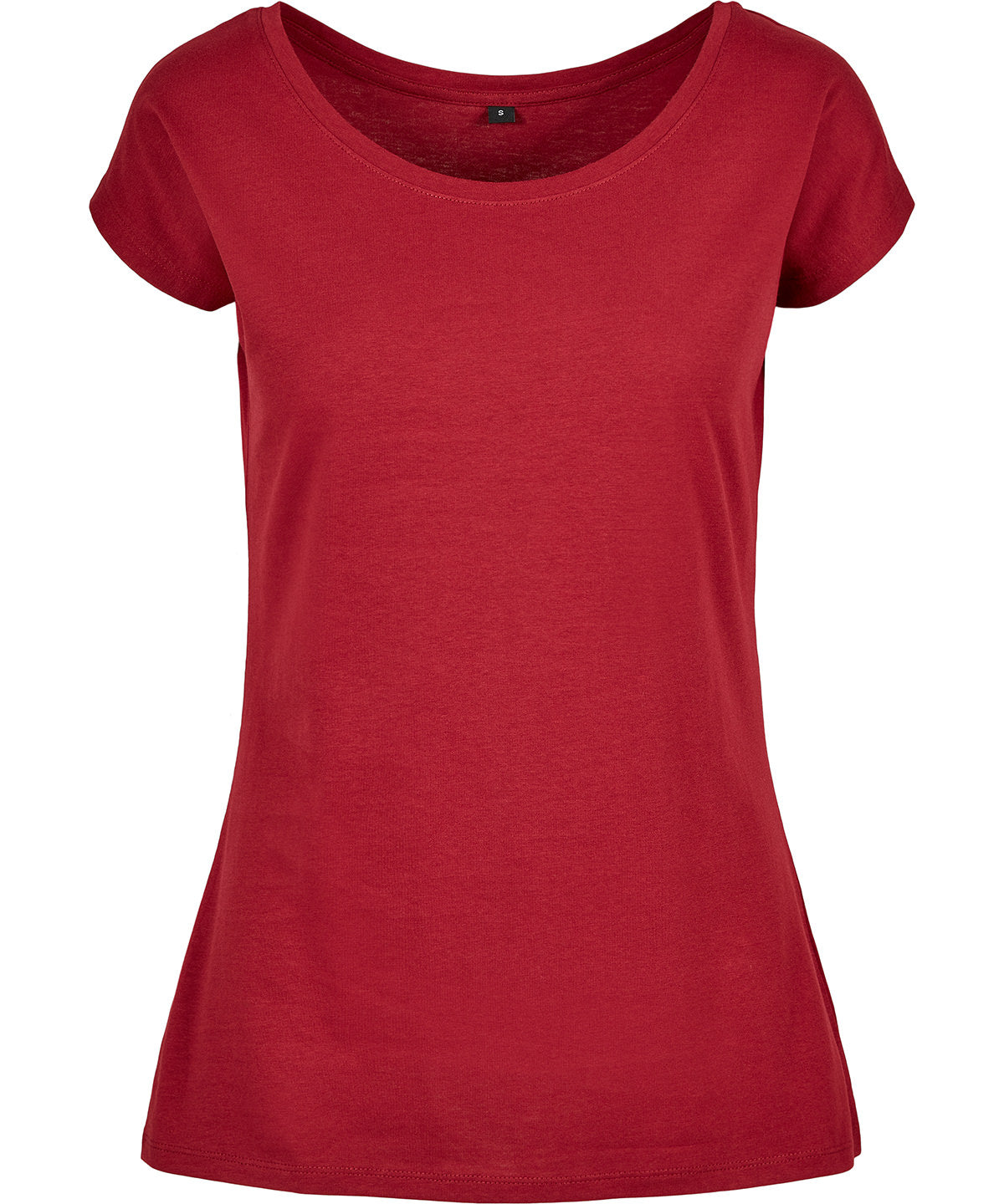Tryck din logga på T-shirts från Build Your Brand Basic - Anpassa Wide Neck T-Shirt - Dam i färgen Burgundy för företag, föreningar och privatpersoner
