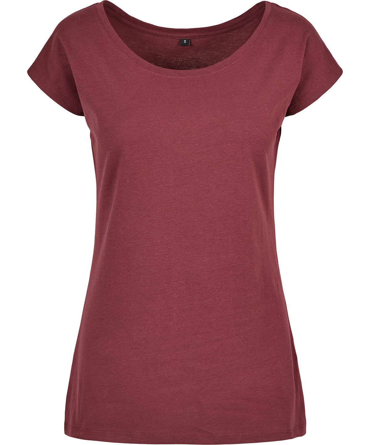 Tryck din logga på T-shirts från Build Your Brand Basic - Anpassa Wide Neck T-Shirt - Dam i färgen Mörkröd för företag, föreningar och privatpersoner