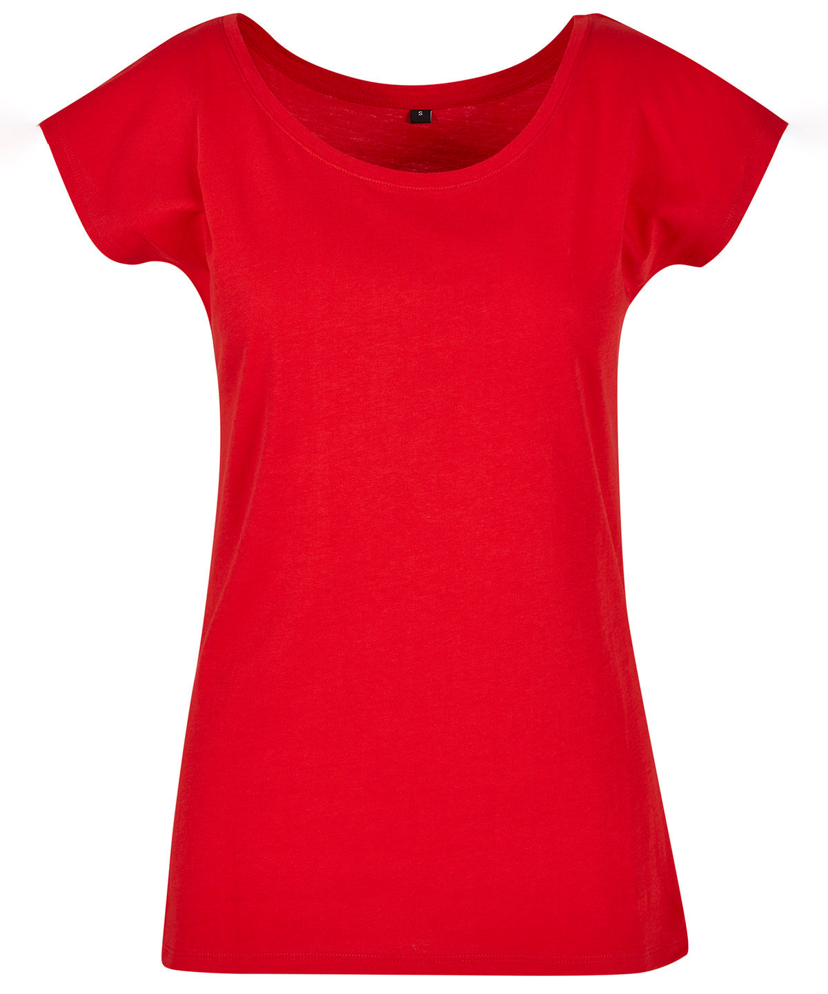 Tryck din logga på T-shirts från Build Your Brand Basic - Anpassa Wide Neck T-Shirt - Dam i färgen Mellan röd för företag, föreningar och privatpersoner