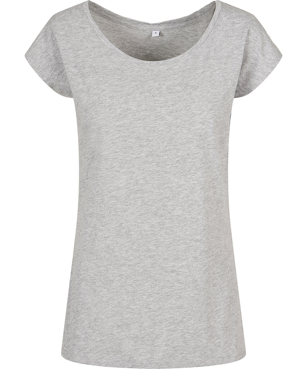 Tryck din logga på T-shirts från Build Your Brand Basic - Anpassa Wide Neck T-Shirt - Dam i färgen Ljunggrå för företag, föreningar och privatpersoner