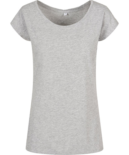 Tryck din logga på T-shirts från Build Your Brand Basic - Anpassa Wide Neck T-Shirt - Dam i färgen Ljunggrå för företag, föreningar och privatpersoner