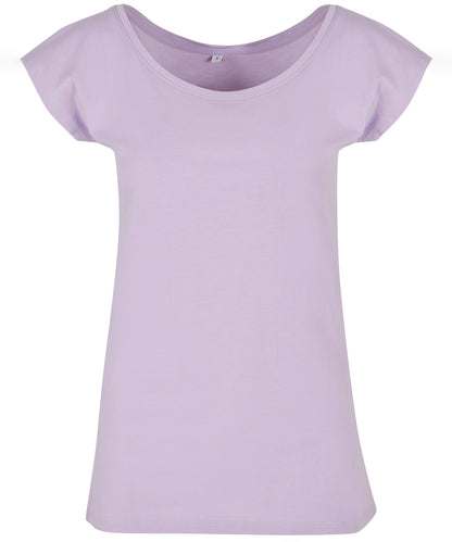 Tryck din logga på T-shirts från Build Your Brand Basic - Anpassa Wide Neck T-Shirt - Dam i färgen Ljus lila för företag, föreningar och privatpersoner