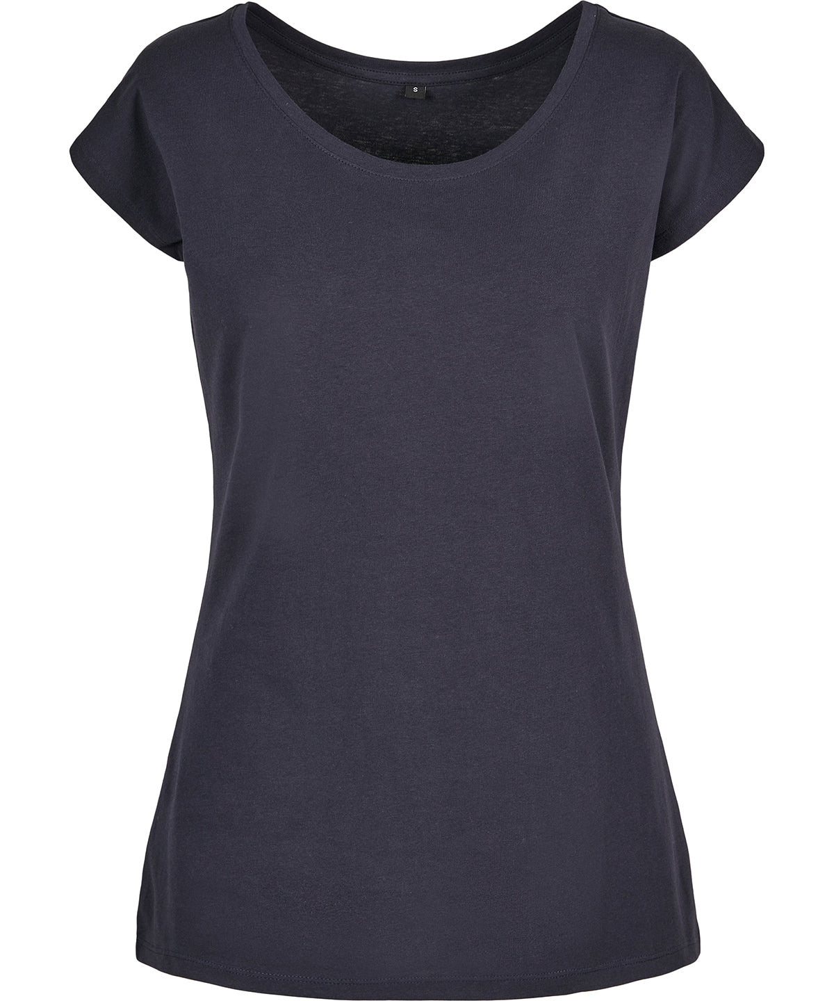 Tryck din logga på T-shirts från Build Your Brand Basic - Anpassa Wide Neck T-Shirt -Dam i färgen Marinblå för företag, föreningar och privatpersoner