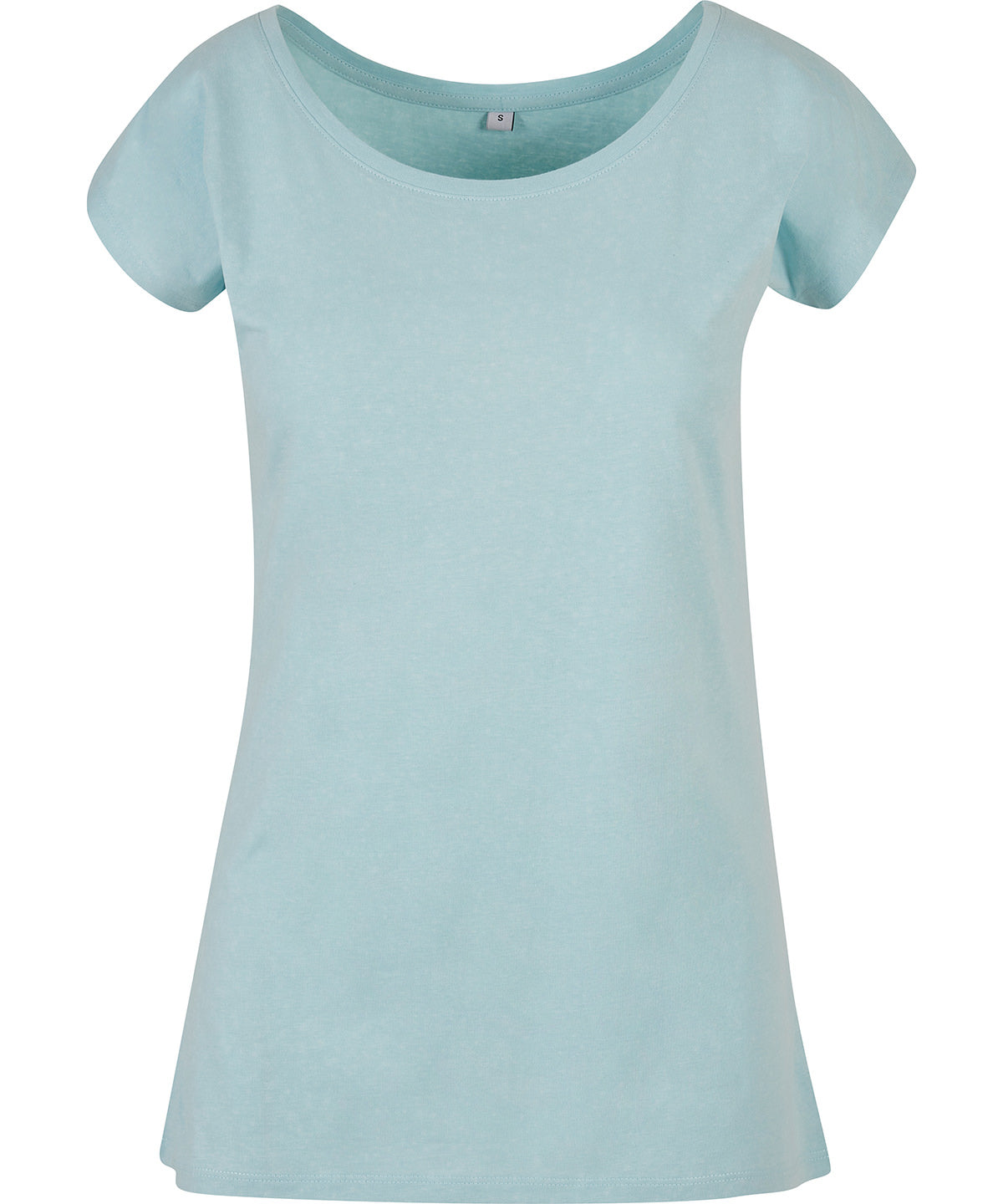 Tryck din logga på T-shirts från Build Your Brand Basic - Anpassa Wide Neck T-Shirt -Dam i färgen Ljusblå för företag, föreningar och privatpersoner