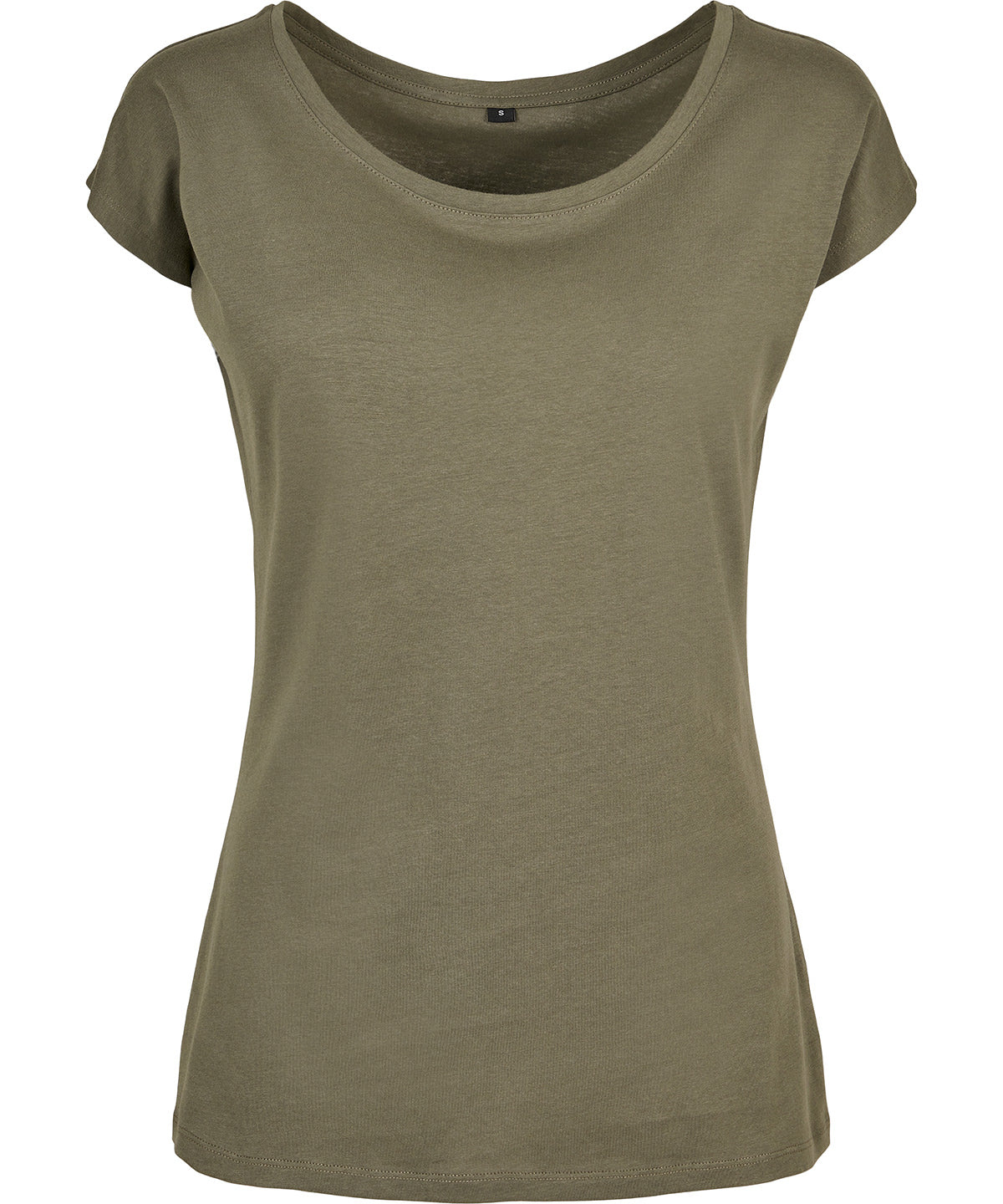 Tryck din logga på T-shirts från Build Your Brand Basic - Anpassa Wide Neck T-Shirt -Dam i färgen Oliv för företag, föreningar och privatpersoner