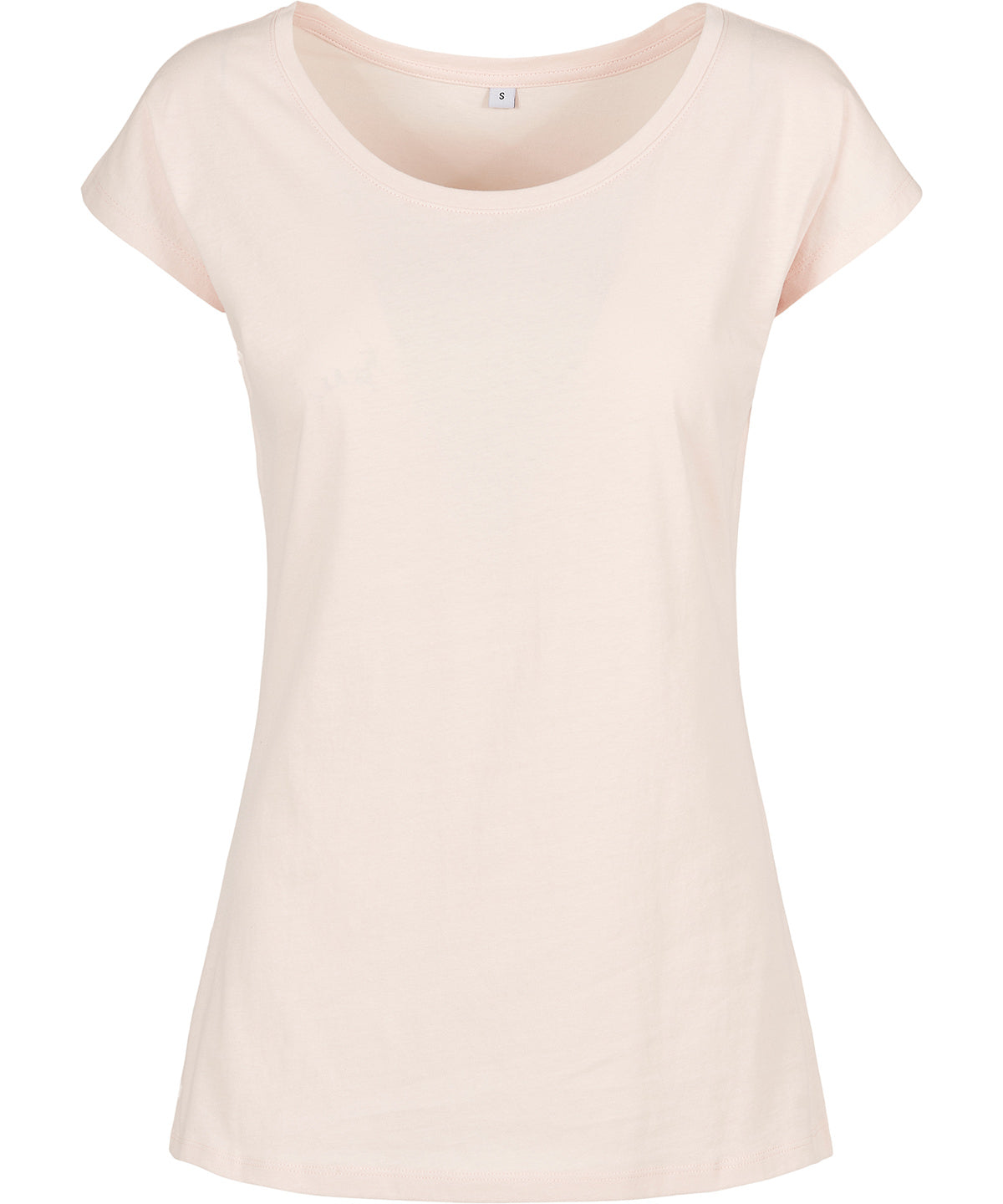 Tryck din logga på T-shirts från Build Your Brand Basic - Anpassa Wide Neck T-Shirt -Dam i färgen Ljusrosa för företag, föreningar och privatpersoner