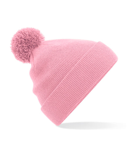 Tryck din logga på Mössor från Beechfield - Anpassa Original pom pom-mössa i färgen Ljusrosa One Size för företag, föreningar och privatpersoner