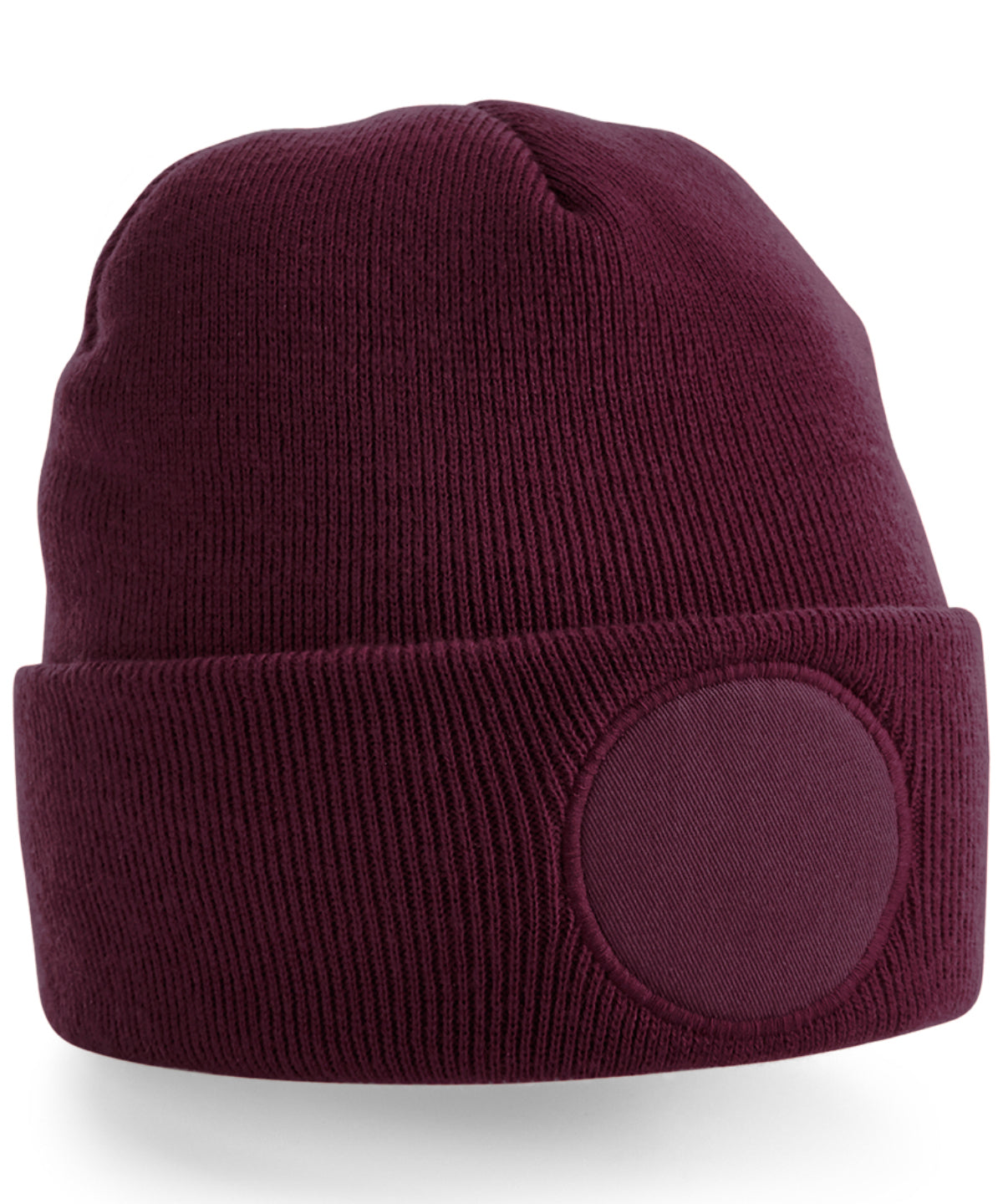 Tryck din logga på Mössor från Beechfield - Anpassa Mössa med cirkulär patch i färgen Burgundy One Size för företag, föreningar och privatpersoner