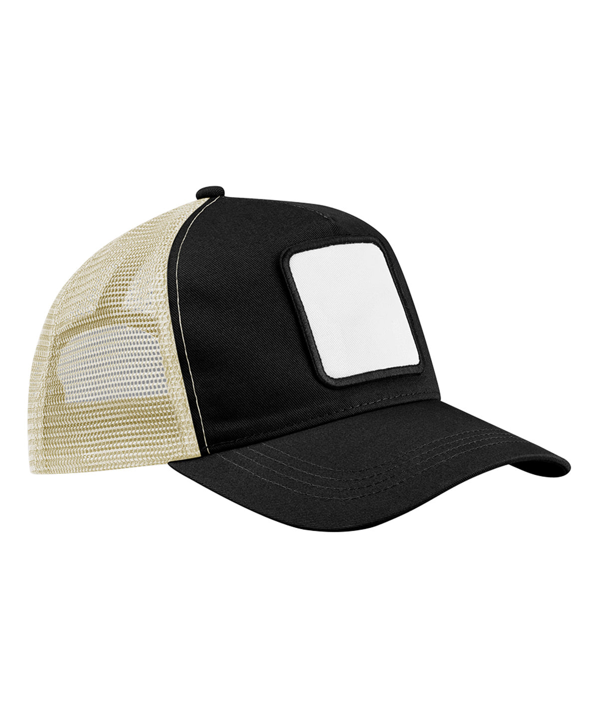 Tryck din logga på Kepsar från Beechfield - Anpassa Applikations patch 5-panel trucker i färgen Svart One Size för företag, föreningar och privatpersoner