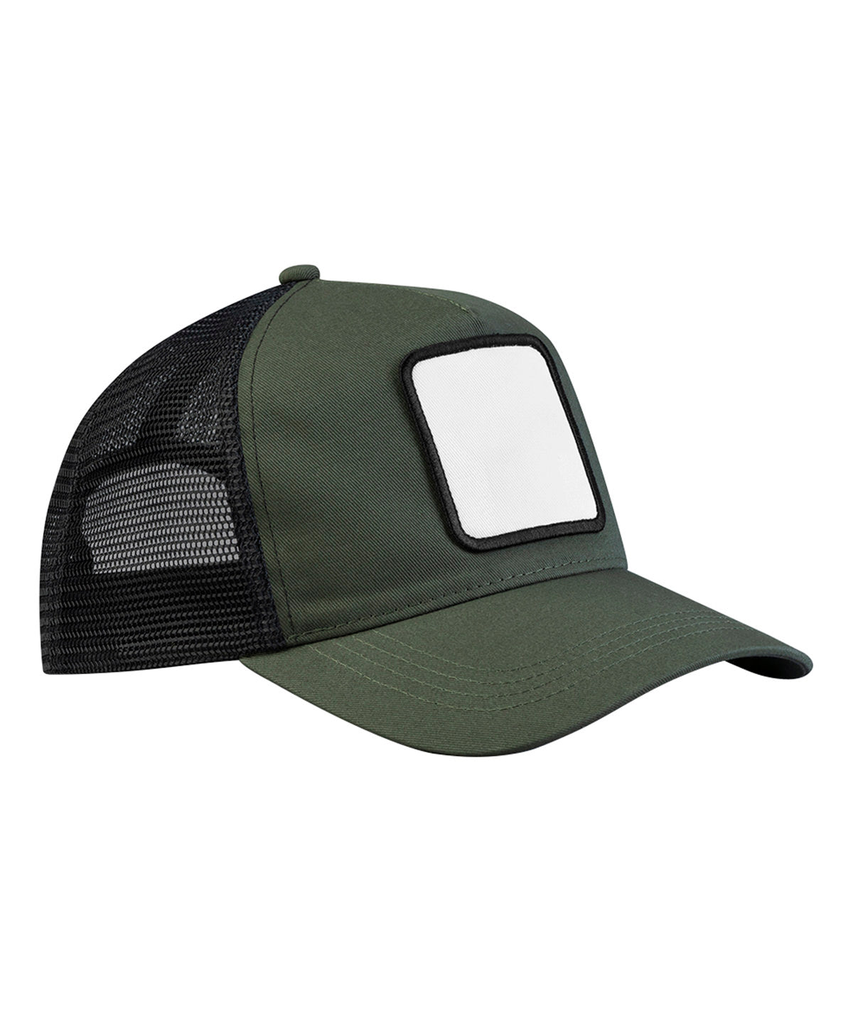 Tryck din logga på Kepsar från Beechfield - Anpassa Applikations patch 5-panel trucker i färgen Oliv One Size för företag, föreningar och privatpersoner