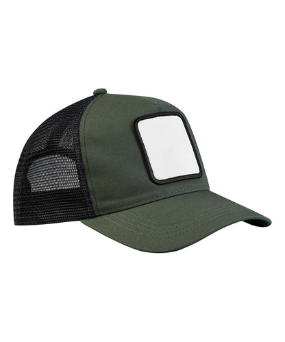 Tryck din logga på Kepsar från Beechfield - Anpassa Applikations patch 5-panel trucker i färgen Oliv One Size för företag, föreningar och privatpersoner