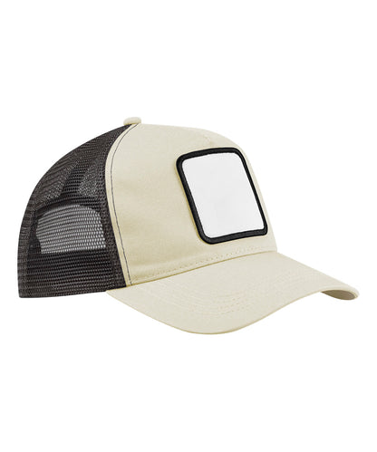 Tryck din logga på Kepsar från Beechfield - Anpassa Applikations patch 5-panel trucker i färgen Naturligt One Size för företag, föreningar och privatpersoner