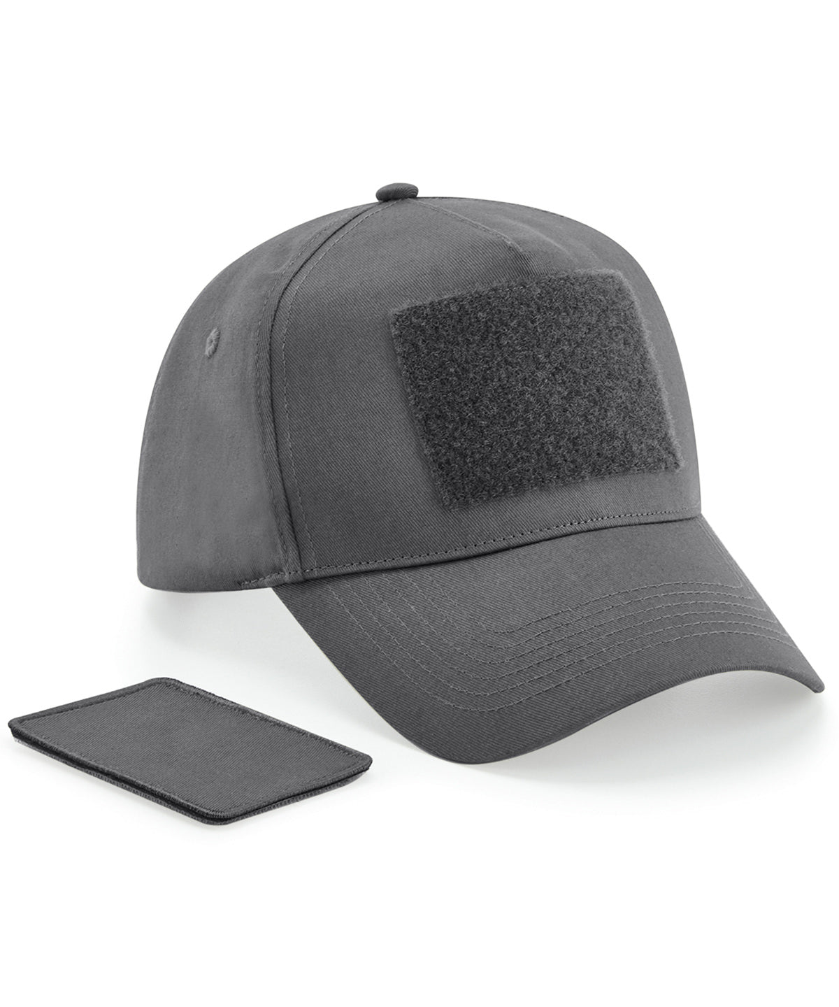 Tryck din logga på Kepsar från Beechfield - Anpassa Avtagbar patch 5-panel keps i färgen Mörkgrå One Size för företag, föreningar och privatpersoner