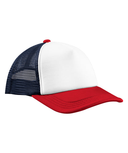 Tryck din logga på Kepsar från Beechfield - Anpassa Retro 5-panel trucker i färgen Marinblå One Size för företag, föreningar och privatpersoner
