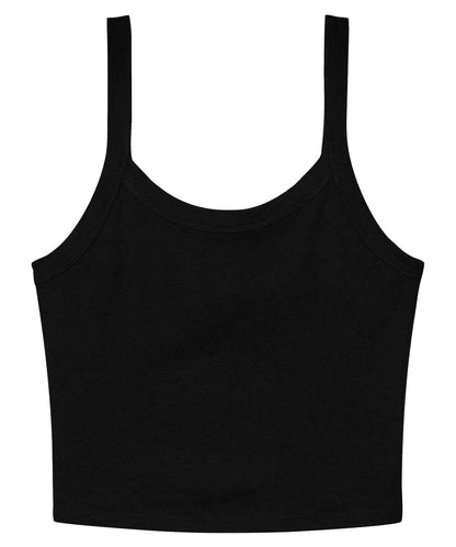 Tryck din logga på Linnen från Bella Canvas - Anpassa Dam micro rib tank med spagettiband i färgen Svart för företag, föreningar och privatpersoner