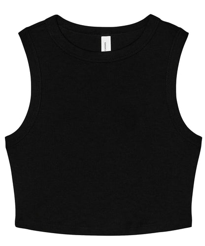 Tryck din logga på Linnen från Bella Canvas - Anpassa Dam micro rib muskel crop tank i färgen Svart för företag, föreningar och privatpersoner