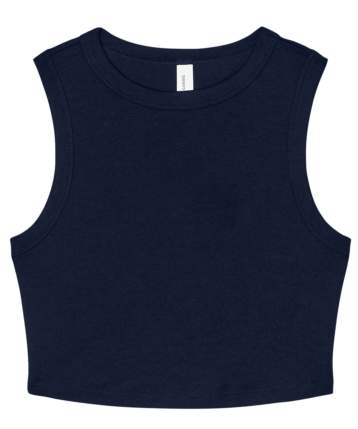 Tryck din logga på Linnen från Bella Canvas - Anpassa Dam micro rib muskel crop tank i färgen Marinblå för företag, föreningar och privatpersoner