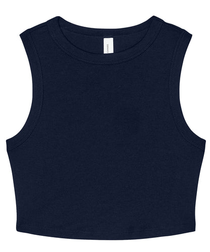Tryck din logga på Linnen från Bella Canvas - Anpassa Dam micro rib muskel crop tank i färgen Marinblå för företag, föreningar och privatpersoner
