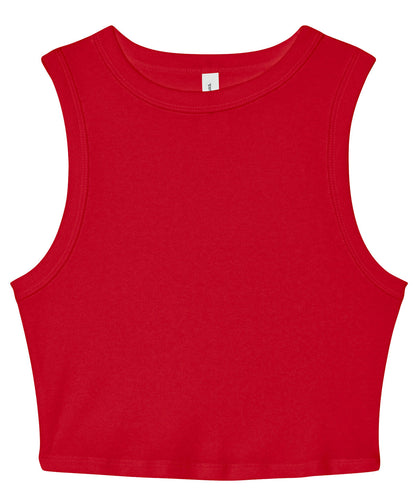 Tryck din logga på Linnen från Bella Canvas - Anpassa Dam micro rib muskel crop tank i färgen Mellan röd för företag, föreningar och privatpersoner