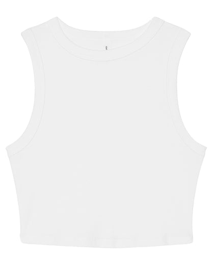 Tryck din logga på Linnen från Bella Canvas - Anpassa Dam micro rib muskel crop tank i färgen Vit för företag, föreningar och privatpersoner