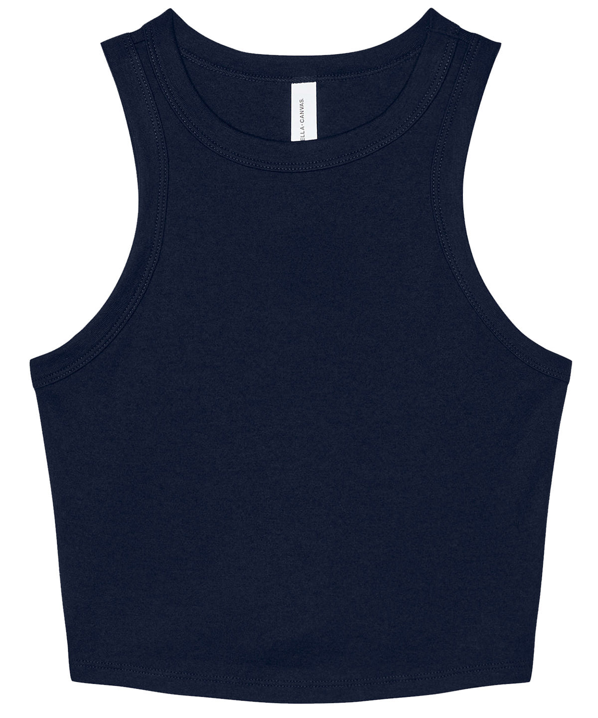 Tryck din logga på Linnen från Bella Canvas - Anpassa Dam micro rib racer tank i färgen Marinblå för företag, föreningar och privatpersoner