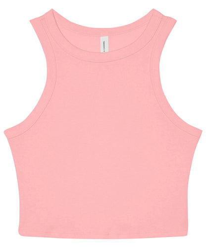 Tryck din logga på Linnen från Bella Canvas - Anpassa Dam micro rib racer tank i färgen Mellanrosa för företag, föreningar och privatpersoner