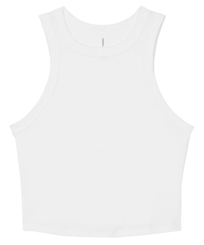 Tryck din logga på Linnen från Bella Canvas - Anpassa Dam micro rib racer tank i färgen Vit för företag, föreningar och privatpersoner
